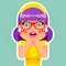 Glass Pop Art Sale Cute Surprised Female Girl Woman Hand Palm Face Cartoon Character Flat Design Vector Illustration