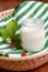 Glass pot of creamy natural yoghurt