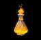 Glass potion bottle with fire, flames in flask