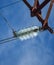 Glass prefabricated high insulators on poles high-voltage power lines. Electrical industry