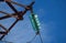 Glass prefabricated high voltage insulators on poles high-voltage power lines. Electrical