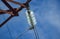 Glass prefabricated high voltage insulators on poles high-voltage power lines. Electrical