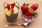 Glass with pudding and mini bowl strawberries