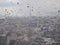 Glass with raindrops, blurred urban background, Paris, France