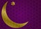 Glass Ramadan moon on dark Purple Islamic pattern background