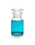 Glass reagent bottle with color liquid on white background