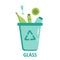 Glass recycling. Vector flat illustration of a blue container for glass processing. Waste separation. Save the planet