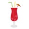 Glass red cocktail straw vector. Summer drinks food illustration