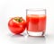 Glass with red tomato juice. Healthy refreshing summer tomato vegetable juice drink isolated on white background. Generative AI