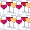 Glass with red and white Wine. Vector seamless pattern. Hand drawn wineglass illustrations isolated on backgound.