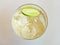 Glass of refreshing cold ginger ale Top view