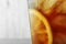 Glass of refreshing iced tea, closeup. Space for text