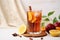 Glass of refreshing tamarind drink and fresh fruits. Generate Ai