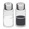 Glass salt and pepper shakers isolated on a white background. Color Line art. Retro design.