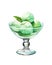 Glass saucer of mint ice cream.