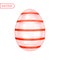 Glass Shiny Easter Egg with Red Stripes. Beautiful Easter Gift. Image of transparent glossy crystal-red egg isolated on white