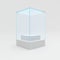 Glass showcase. Empty glass box with white podium for product isolated on white. 3d rendering exhibition and