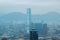 Glass skyscrapers Hong Kong city view from Victoria peak. Aerial view skyscraper and business center in Hong Kong city