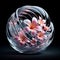 Glass sphere adorned with delicate pink flowers set, AI