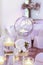 Glass sphere with candle inside. Wedding decoration.