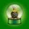 Glass sphere with cauldron full of gold coins and rainbow