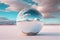 glass sphere with cloud reflections salt flat. illustration Generative AI