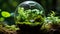 a glass sphere filled with moss and plants