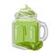 Glass square cup of matcha milkshake, coffee or tea with with whipped cream on the top