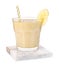Glass of tasty banana smoothie with straw isolated on white