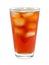 Glass of tasty iced tea on background