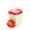 Glass with tasty strawberry panna cotta on white background