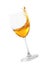 Glass of tasty wine with splashes on white background