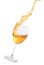 Glass of tasty wine with splashes on white background