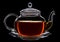 Glass teapot of black tea