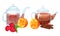 Glass Teapots with Aromatic and Spicy Fruit Tea with Raspberry and Orange Rested Nearby Vector Set