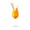 Glass of Tequila Sunrise cocktail with straw. Alcoholic beverage vector illustration