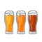 Glass with three types beer. Color flat vector illustration