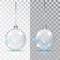 Glass transparent Christmas ball. Xmas glass bauble on transparent background. Holiday decoration template. Stocking