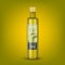 Glass transparent olive oil bottle mockup isolated. Green olive oil package design. Vector 3d illustration