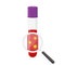 Glass tube with blood for detail test on covid-19, coronavirus with magnifier. Positive test. Blood sample. Virus analysis for