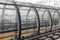 Glass tube corridor at Pompidou Centre with aerial view at Paris