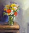 Glass vase with bouquet gerbera flowersl painting