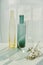 Glass vase, Decorative bottle for home interior, Transparent glittering of water light and shadow