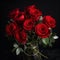 A Glass Vase with Nine Crimson Red Roses - generative AI, AI generated
