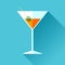 Glass for vermouth icon in flat style, wineglass on color background. Alcohol cocktail. Vector design elements for you business pr