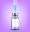 Glass vial with needle of plastic syringe inside