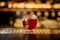 Glass of a Vieux Carre cocktail on the steel wooden bar counter