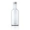 Glass vodka bottle with silver cap.