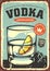 Glass of vodka with lemon slice retro poster