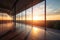 glass wall with clear view of sunrise, bringing new day and promise